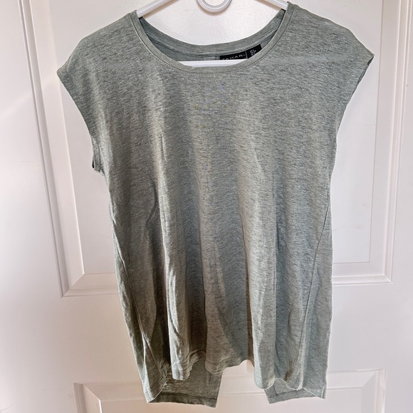 EUC Tahari Green 100% linen cap sleeve top with buttoned up back - Picture 4 of 4